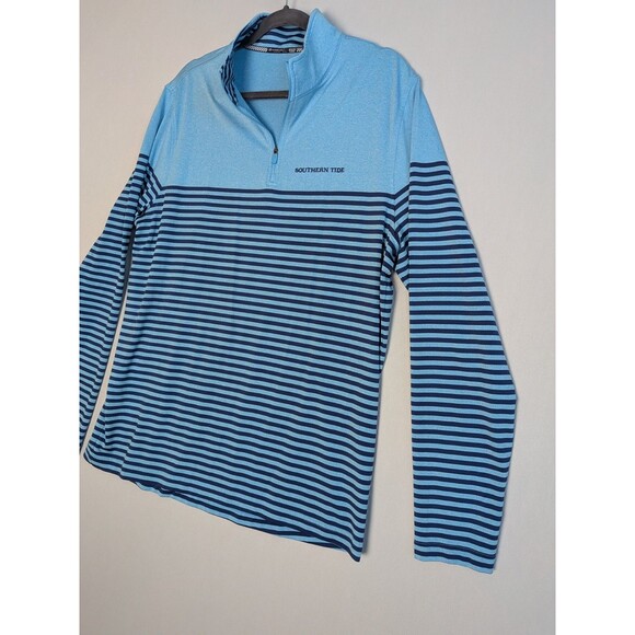 Southern Tide To Trail Shirt Men Large 1/4 Zip Striped Performance Lightweight - Picture 2 of 12